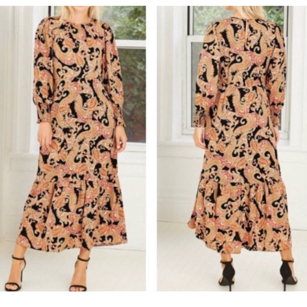 Who What Wear Paisley Maxi Dress Size L Print Puff Long Sleeve Dress